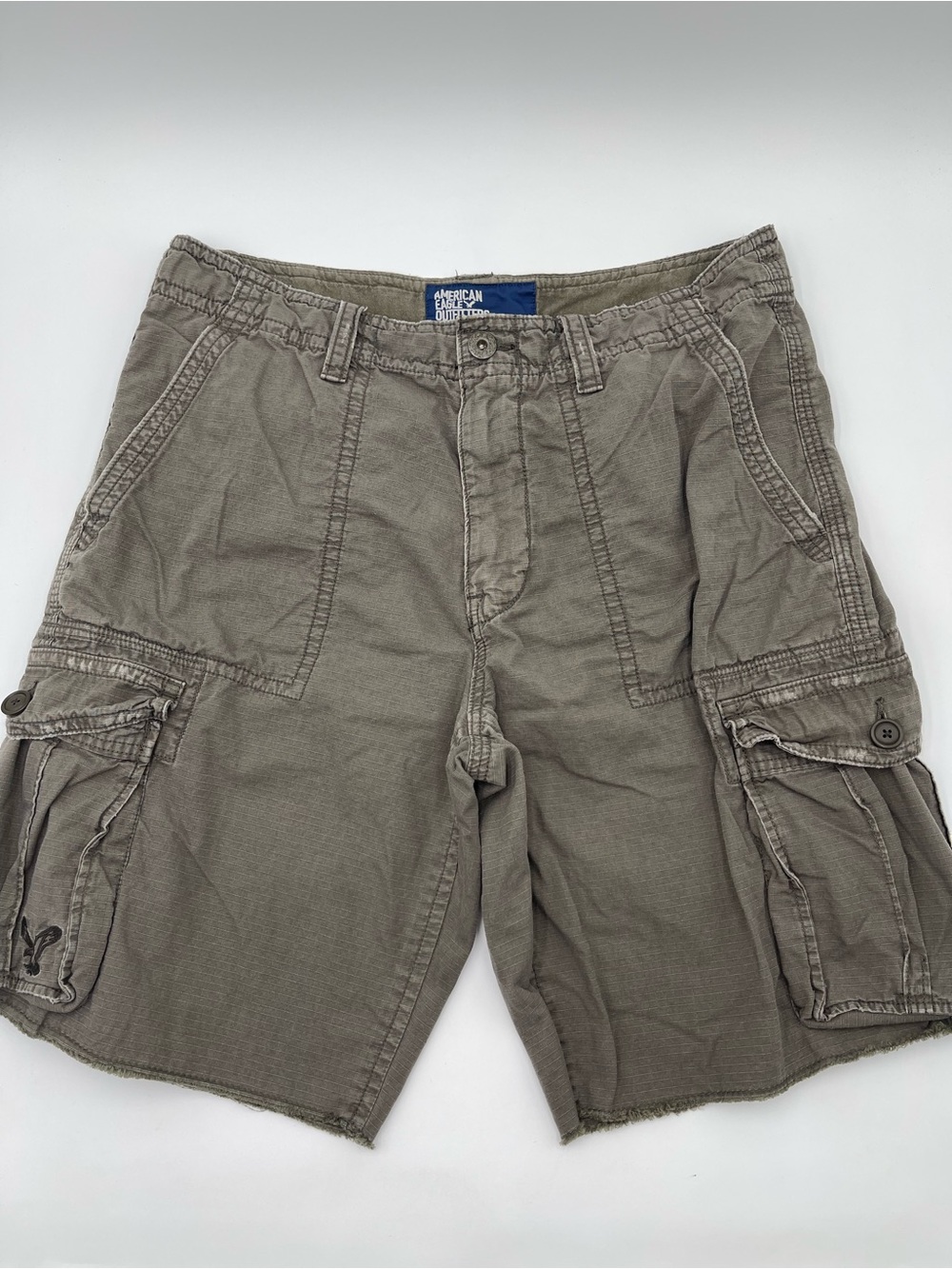 Y2K American Eagle Cargo Shorts Men's Size 34 Olive Green Regular Casual Cotton - Picture 3 of 12